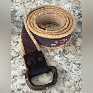 Hollister Adjustable Woven Canvas D-ring Belt Tan Brown Red Seagulls Size L/XL